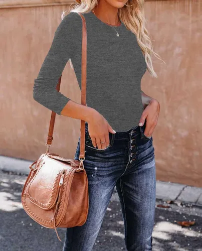 Miniatura 4 de REVETRO Camisetas de cuello redondo para mujer, manga larga, ajustadas, para invierno, básicas