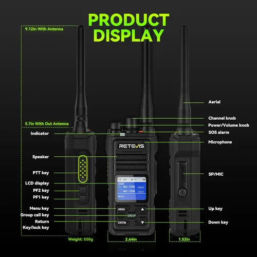 Miniatura 10 de Retevis NR30S Radio de 2 vías de largo alcance, IP67 radios bidireccionales impermeables con micrófono, cancelación de ruido, 2800 mAh, llamada