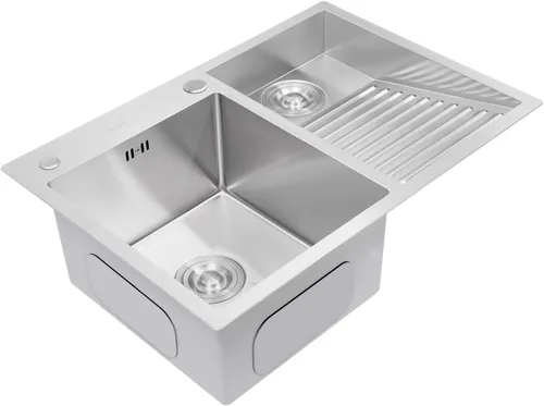 Miniatura 11 de Fregadero de lavandería de 2 lavabos para el hogar con lavabo con tabla de lavar y grifo, fregadero de acero inoxidable para lavanderías, baños