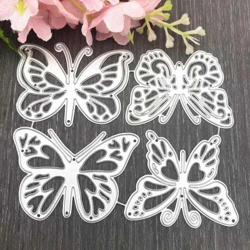 ZECNG - 4 troqueles de corte de metal con diseño de mariposa para hacer tarjetas, herramientas de troqueles de mariposa de acero al carbono para #8