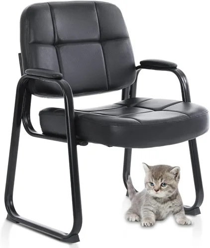 Miniatura 43 de CLATINA Silla de cuero para invitados de oficina, silla de recepción sin ruedas con reposabrazos y soporte de madera, sillón de escritorio