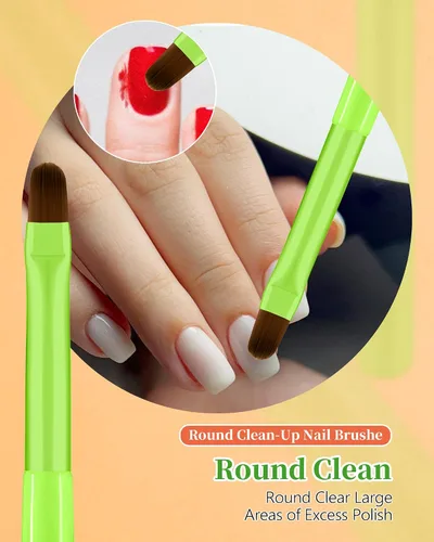 Miniatura 4 de 3 piezas de brochas de limpieza de arte de uñas, brochas de uña redondas/anguladas/planas resistentes a la acetona para remover esmalte de gel