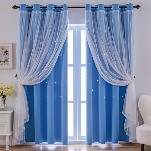 Miniatura 21 de indistar Cortinas opacas con recortes de estrellas para dormitorio de niña, cortinas de oscurecimiento de habitación y cortinas para habitación