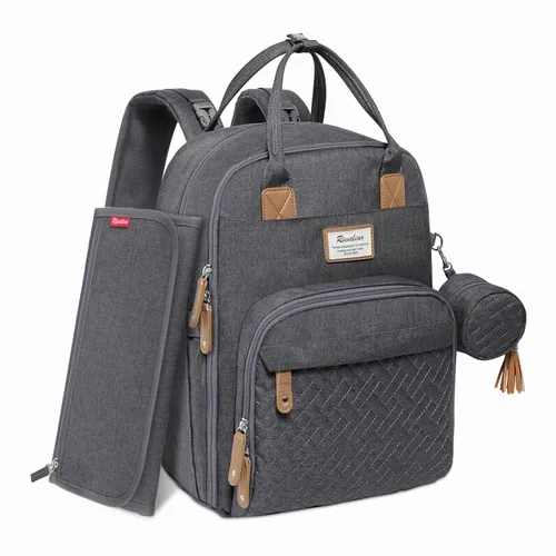 RUVALINO - Mochila para pañales neutros todo en uno para niños y niñas, mochila de viaje grande multifunción con cambiador portátil, correas para