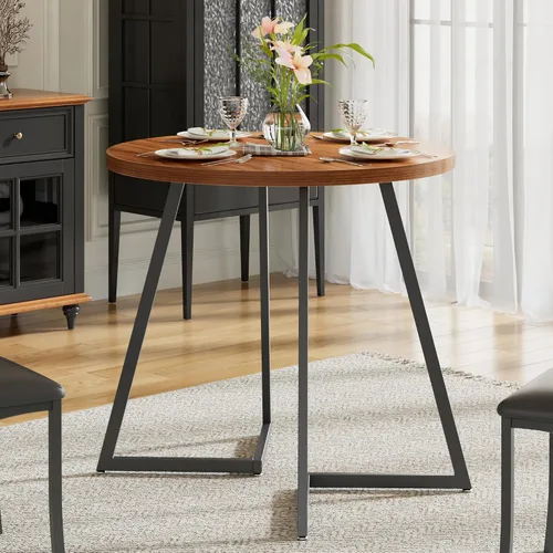 Miniatura 4 de VECELO Mesa de comedor redonda de 35 pulgadas para 4, tapa de mesa de grano de madera y marco de acero resistente, para cocina, sala de estar, fácil