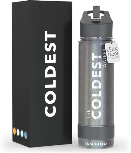 Miniatura 79 de Coldest - Botella para agua con tapa que incluye pajilla, térmica y metálica (acero inoxidable), para hombres y mujeres, color morado