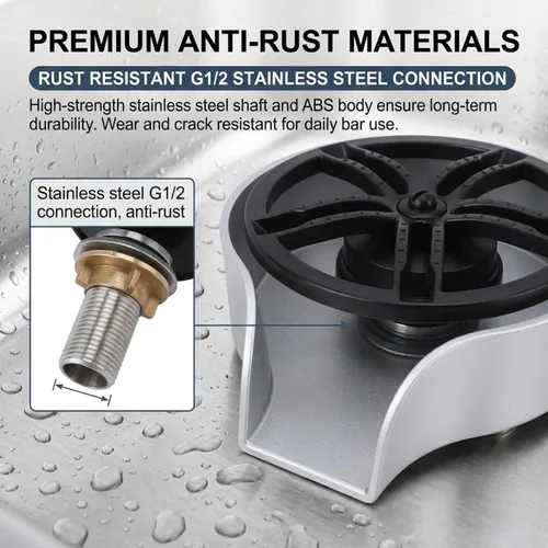 Miniatura 3 de Enjuagadora automática de vidrio para fregadero de cocina, lavadora de vasos de acero inoxidable con rosca G1/2, arandela de vidrio a presión