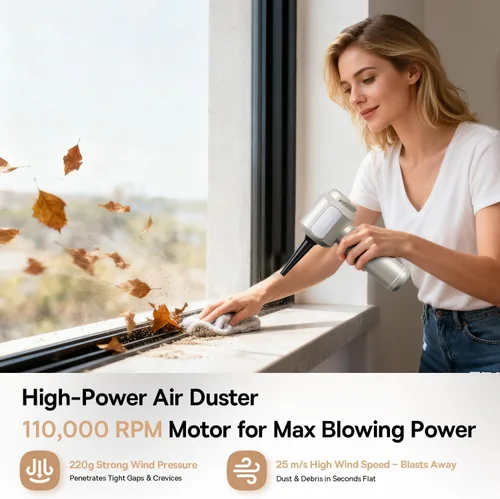 Miniatura 5 de REWONDER Aspiradora de coche de alta potencia, aspiradora de 22000 Pa y plumero de aire de 110000 RPM, aspiradora de mano con batería de 7800 mAh