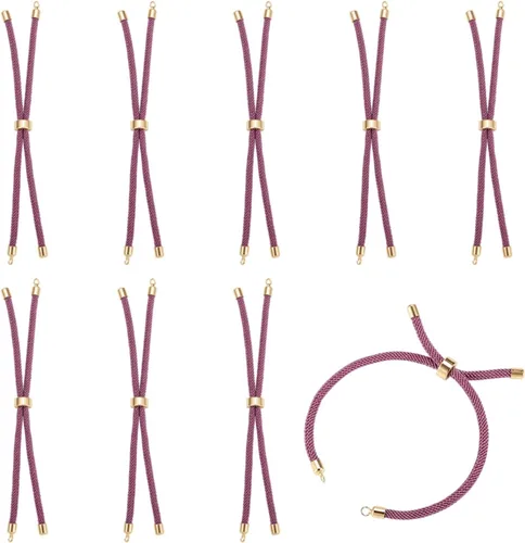 Miniatura 26 de 10 piezas de pulseras de cordón de nylon torcido para hacer joyas ajustables con deslizadores con accesorios de latón dorado para accesorios