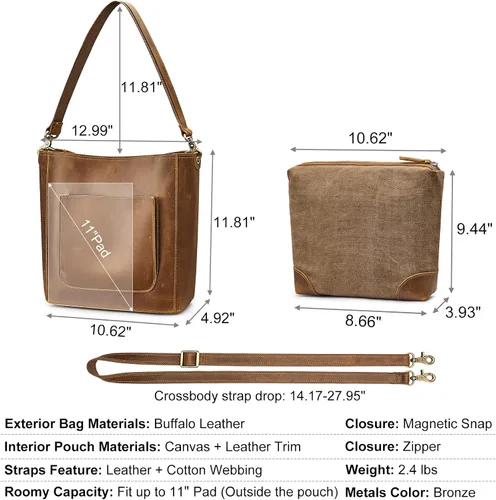 Miniatura 4 de S-ZONE Bolso de mano vintage de cuero genuino para mujer, bolso de mano estilo hobo