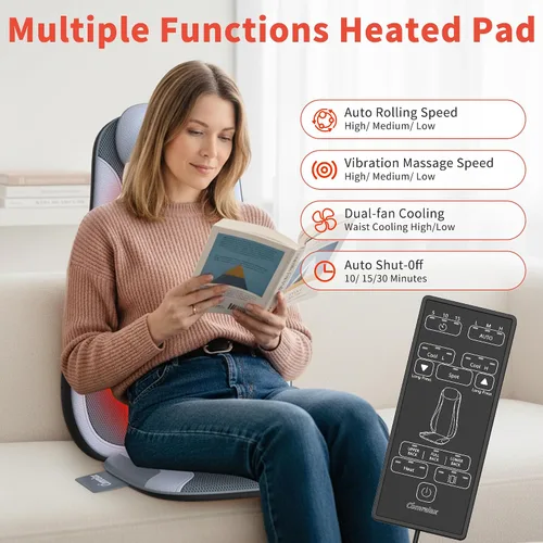 Miniatura 3 de Shiatsu - Masajeador de espalda con función de calor y enfriamiento, masajeador de silla con amasado, rodamiento y vibración para alivio del dolor