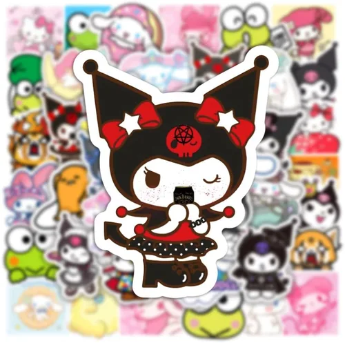 Miniatura 5 de JXJMYU 50 calcomanías Kawaii Sanrio Kuromi Melody Cinnamoroll para monopatín, maletero, laptop, botellas de agua para automóvil, adolescentes, niños