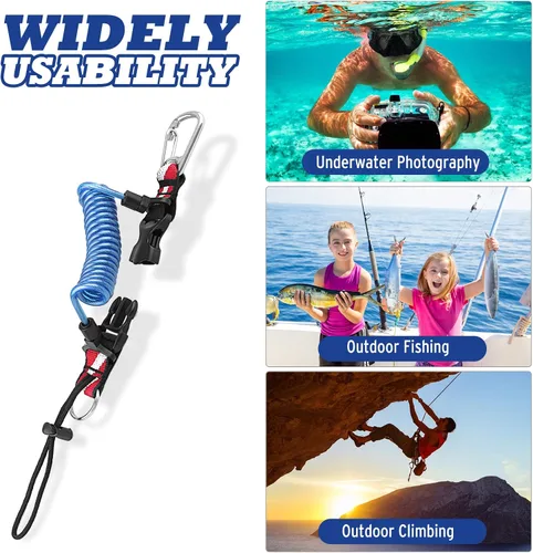 Miniatura 5 de Cordón de buceo, cordón en espiral de acero inoxidable resistente con hebilla de liberación rápida y correa de banda de bandera de buceo para Azul