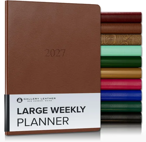 Miniatura 94 de Gallery Leather Agenda semanal y mensual grande 2025-2026, agenda y cuaderno con elegantes bordes de página dorados dorados, 12 meses, cactus Cactus