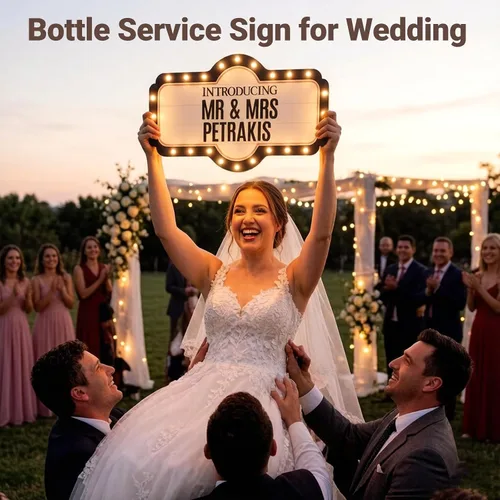 Miniatura 2 de Cartel de servicio de botella de boda de 20 pulgadas, accesorios de entrada de boda personalizados, letrero LED de marquesina para recepción