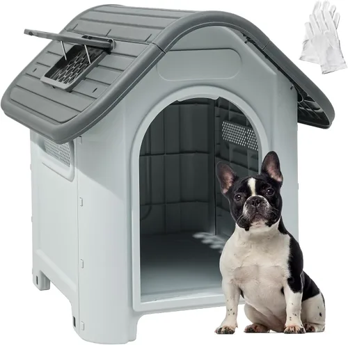 Miniatura 14 de YITAHOME Casa para perros de plástico para exteriores, resistente al agua, con tragaluz ajustable y base elevada para perros pequeños, medianos