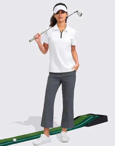 Miniatura 6 de Viodia Camisa de golf para mujer, manga corta, con cremallera, de secado rápido, elástica, con cuello de tenis, ropa de golf