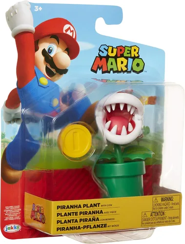 Miniatura 9 de World of Nintendo Super Mario Piranha Plant Figura articulada de 4 pulgadas con moneda