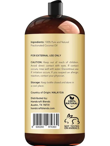 Miniatura 3 de Handcraft Blends Aceite de coco fraccionado, 28 onzas líquidas, 100% puro y natural, aceite portador de alta calidad para piel y cabello, cabello