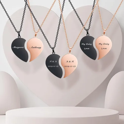 Miniatura 3 de Zysta Collar personalizado de rompecabezas de corazón a juego para parejas, novio, novia, mujeres, hombres, Yinyang, parejas, collar con colgante