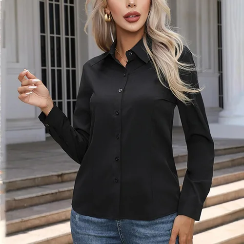 Miniatura 2 de Camisas de vestir con botones para mujer, camisas de vestir sin arrugas, manga larga, cuello para oficina, trabajo, blusas formales