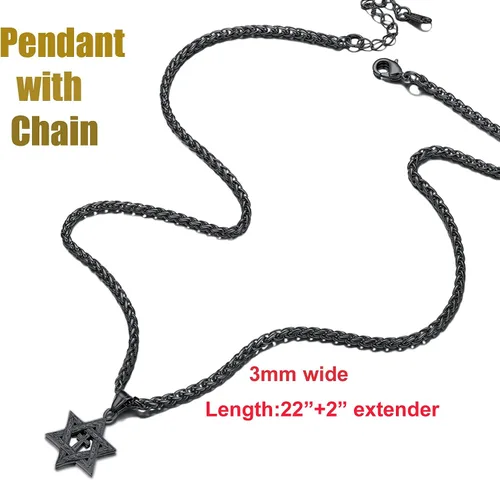Miniatura 77 de U7 - Collar con Estrella de David para hombres y mujeres, dije hexagonal de acero inoxidable con cruz/piedra de rubí/collares clásicos judíos