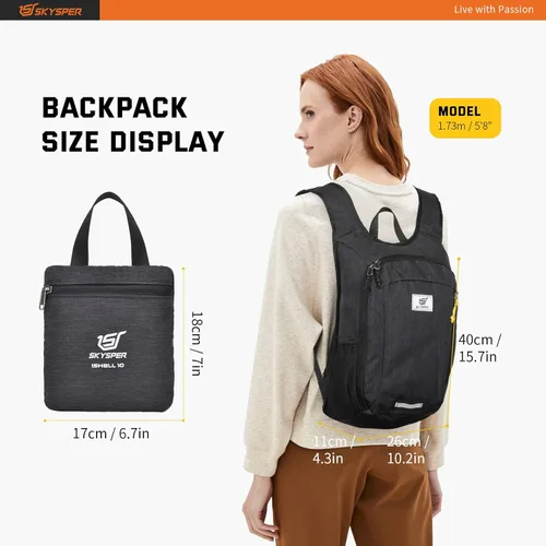 Miniatura 6 de SKYSPER Mochila pequeña de senderismo de 10 litros, mochila de viaje ligera y plegable para mujeres y hombres Negro