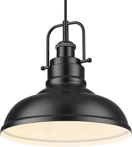 zeyu Lámpara colgante industrial de 1 luz, lámpara colgante de 11 pulgadas para isla de cocina, pantalla de cúpula de metal en acabado negro mate,