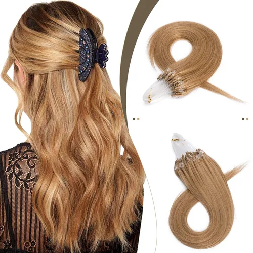 Miniatura 18 de SEGO Extensiones de cabello humano con micro cuentas, extensiones de cabello humano con micro bucle, lacio, natural, fusión fría, 1.76 oz/paquete