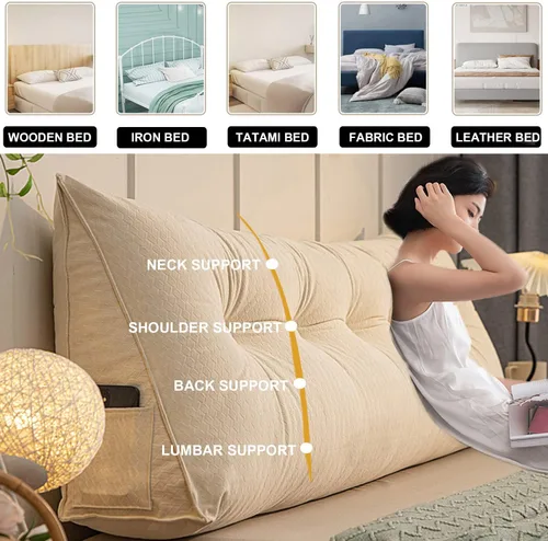 Miniatura 4 de Almohada grande de cuña de lectura, cojín de terciopelo para cabecero, respaldo triangular, color liso, para cama de día, litera, dormitorio