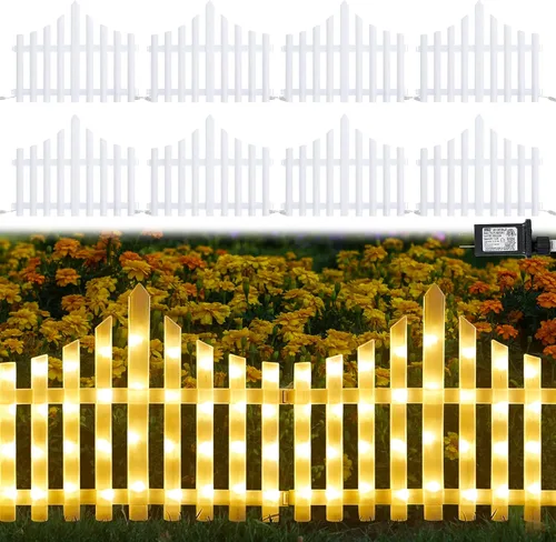 Miniatura 8 de Hopolon Paquete de 4 luces solares de jardín al aire libre, 11.1 pulgadas de alto x 4.6 pies de largo, 144 luces LED blancas para valla de estacas