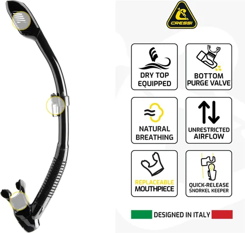 Miniatura 2 de Cressi Adult Diving Dry Snorkel with Splash Guard and Top Valve - Supernova Dry: Designed in Italy Aguamarina translúcida.