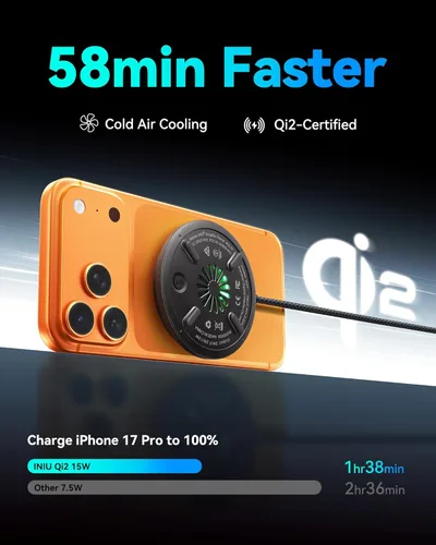 Miniatura 2 de INIU Cargador inalámbrico magnético, certificado Qi2 original de 15 W, almohadilla de carga inalámbrica rápida compatible con MagSafe, cargador