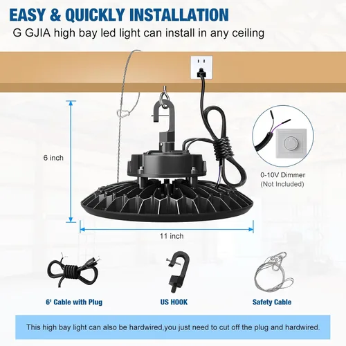 Miniatura 6 de Luces LED de alta bahía súper brillantes 150 W 22500 lm regulable AC100-277V 5000K DLC/ETL listado 6 pies con enchufe de EE. UU