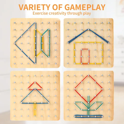 Miniatura 2 de HEELWIRE Geoboard de madera, juguete Montessori, juguete gráfico de educación matemática para niños con tarjetas de patrón y bandas de goma