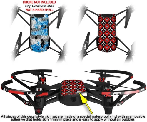 Miniatura 2 de Paquete de 2 calcomanías de piel para DJI Ryze Tello Drone Checker Skull Splatter Blue Drone no incluido