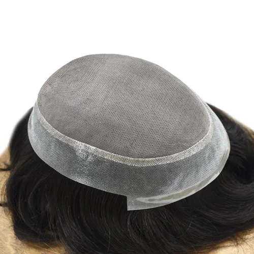 Miniatura 4 de Toupee para hombres Pieza de cabello humano real para hombres Sistema de reemplazo de cabello fino Mono Mens Toupee Piezas de pelo Poly Men
