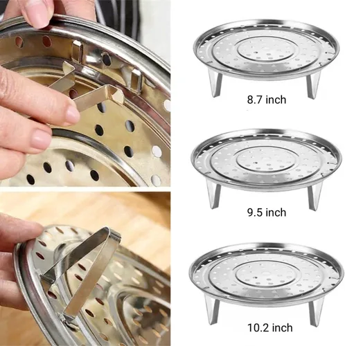 Miniatura 4 de Estante de vapor de acero inoxidable de 8.7 pulgadas de diámetro con patas extraíbles, utensilios de cocina para hornear al vapor
