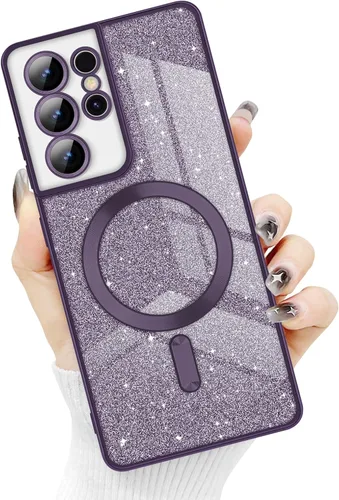 Miniatura 21 de Newseego Funda ultra magnética para Samsung Galaxy S22, funda de lujo con purpurina para mujeres y niñas, protección completa de la lente de la Negro