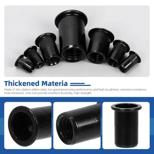 Miniatura 4 de Glarks Juego de 30 tuercas de remache de 1/2 "-13UNC de acero al carbono chapado en zinc negro cabeza plana remache roscado inserto remache tuercas