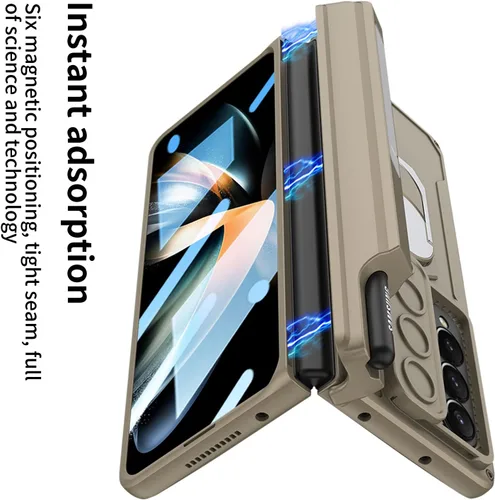 Miniatura 4 de Wefor Funda para Samsung Galaxy Z Fold 4 con soporte para S Pen (protección de bisagra), soporte magnético de anillo de 360°, cubierta de cámara