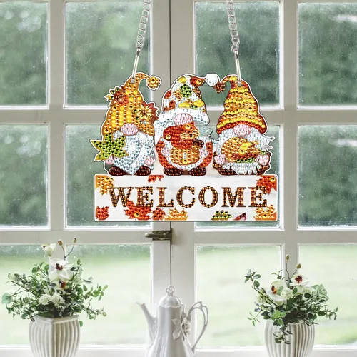 Miniatura 7 de AiYuanzsh Cartel colgante de pintura de diamante de gnomo de otoño, kit de arte de diamantes de imitación de cristal acrílico 5D DIY, decoración