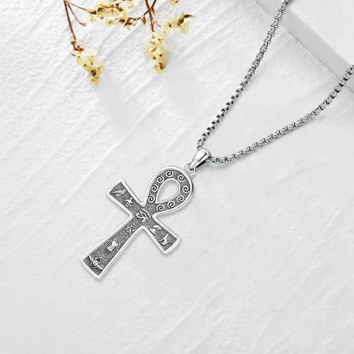 Miniatura 104 de Collar de pentagrama de plata de ley con triple luna, diosa celta, nudo celta, nudo de brujas, Ankh, sol y luna, Hécate, lilith, Santa Muerte