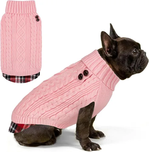 Miniatura 19 de KYEESE - Suéter para perro mediano, suéter tejido con estampado de cuadros, cálido abrigo de mascotas para otoño e invierno