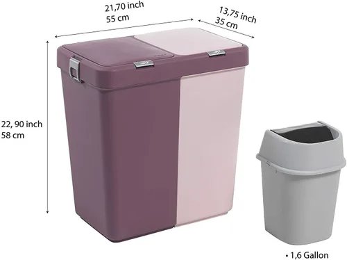 Miniatura 5 de Mabel Home Cesta de plástico para la ropa sucia con tapa, 2 secciones, cesta grande para la ropa sucia – Papelera extra (1,6 galones) inc.