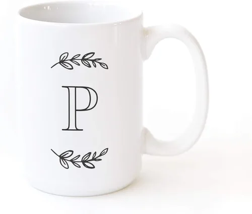 Miniatura 12 de The Cotton & Canvas Co. Manhattan Wreath - Taza de café personalizada con monograma inicial con letra A, taza de café de cerámica de porcelana. Para