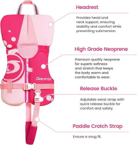 Miniatura 2 de Owntop Chaleco de natación para niños pequeños, chaqueta flotante, ayuda de natación para niños de 20-30-40-50 libras con correas de seguridad Rojo