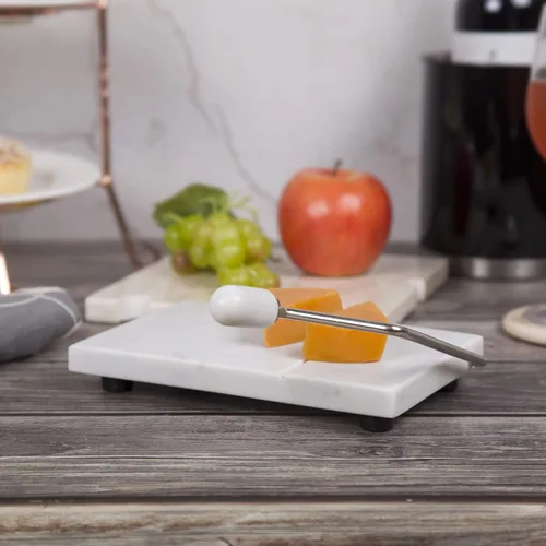 Miniatura 9 de Creative Home Cortador de mantequilla de queso de mármol champán natural, 5 pulgadas de largo x 8 pulgadas de ancho, beige