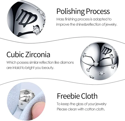 Miniatura 5 de Pandach 12 Zodiac Sign Birthday Charms 925 Sterling Silver Birthstone Charms Fits Women's Charm Bracelet Necklace Bangle Gifts for Girls Friends