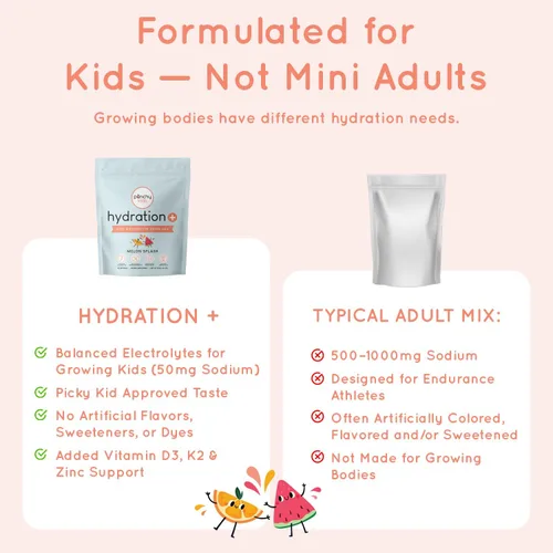 Miniatura 7 de Hydration+ - Mezcla de bebida de electrolitos para niños, cero azúcar, apoyo inmunológico y óseo con vitamina D, zinc y K2, cuchara de polvo